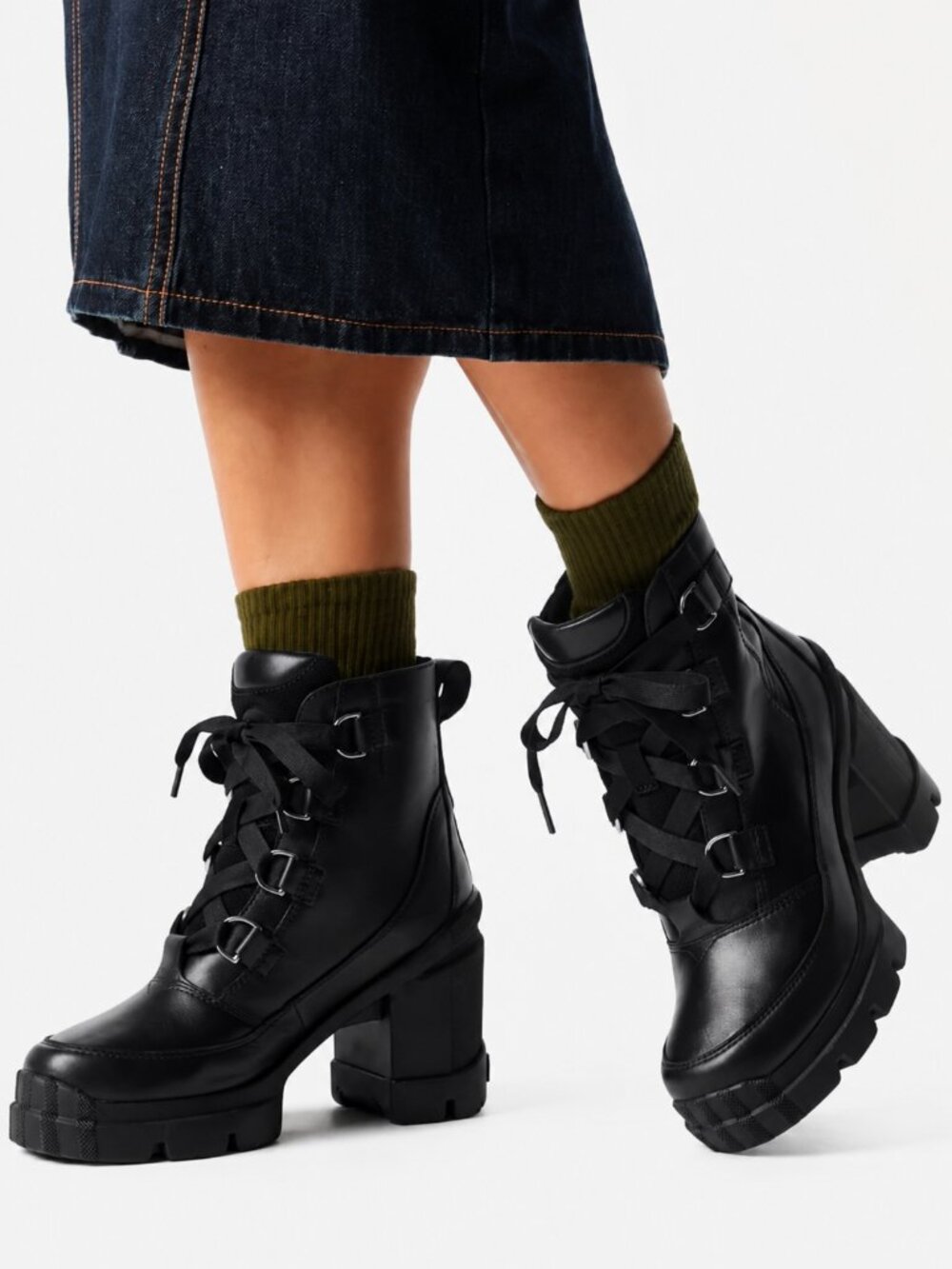 SOREL Caribou X Heel Waterproof Leather Lace Up Boots Black US 10 NWOB